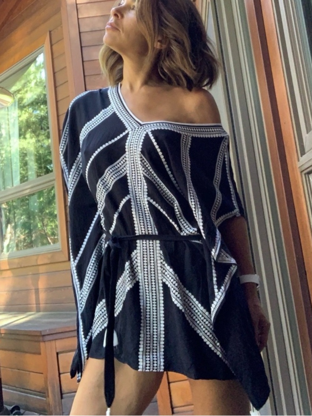 STELLA & DOT Gemma Kimono Tunic M Swim Cover-Up Beach Resort Boho Festival Black - Picture 7 of 11